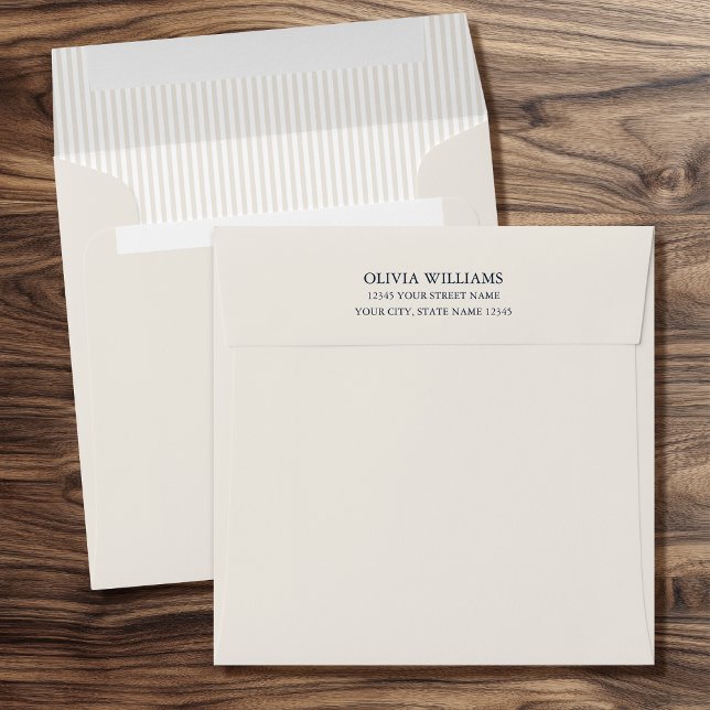 Stylish Return Address Elegant Striped Ecru Envelope (Creator Uploaded)