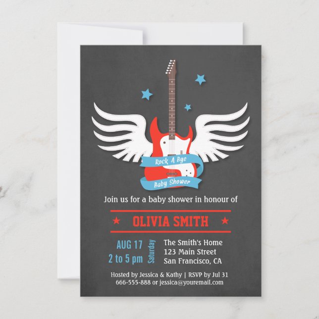 Stylish Rock and Roll Rock a Bye Baby Shower Invitation (Front)