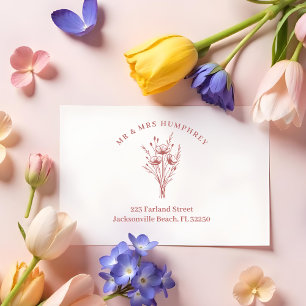 Stylish Romantic Poppies Wildflowers Bouquet Rubber Stamp