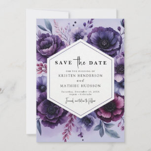 Stylish Romantic Purple Floral Wedding Save The Date