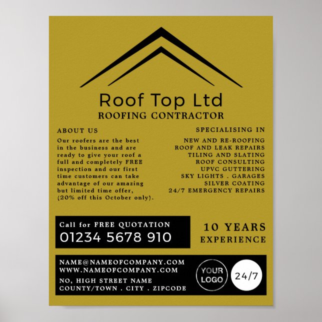 Stylish Roof, Roofer, Roofing Contractor Advert Poster (Front)