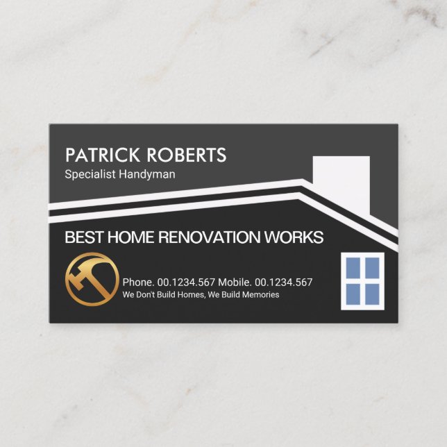 Stylish Rooftop Frame Roofing Contractor Business Card (Front)