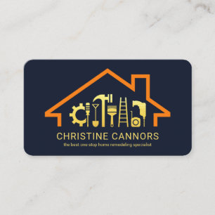 Stylish Rooftop Gold Handyman Tools Frame Business Card