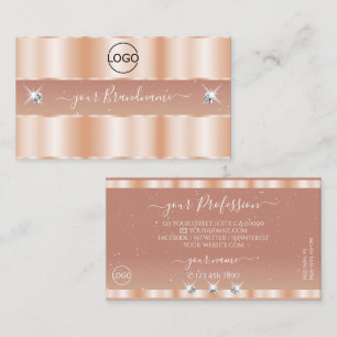 Stylish Rose Coral Sparkle Jewels Add Logo Elegant Business Card