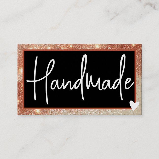 Stylish Rose Gold Brown Frame Heart with QR Code Business Card (Front)
