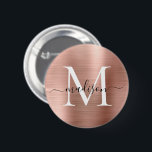 Stylish Rose Gold Brushed Metal Monogram Script 6 Cm Round Badge<br><div class="desc">Stylish Rose Gold Brushed Metal Monogram Script Button</div>