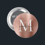 Stylish Rose Gold Brushed Metal Monogram Script 6 Cm Round Badge<br><div class="desc">Stylish Rose Gold Brushed Metal Monogram Script Button</div>