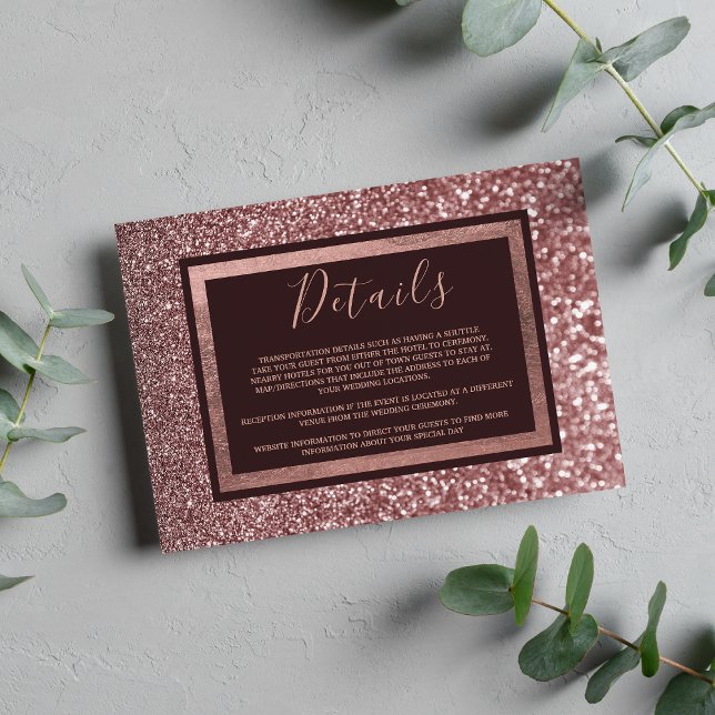 Stylish rose gold burgundy glitter Details Enclosure Card (Stylish rose gold burgundy glitter Details Enclosure Card )