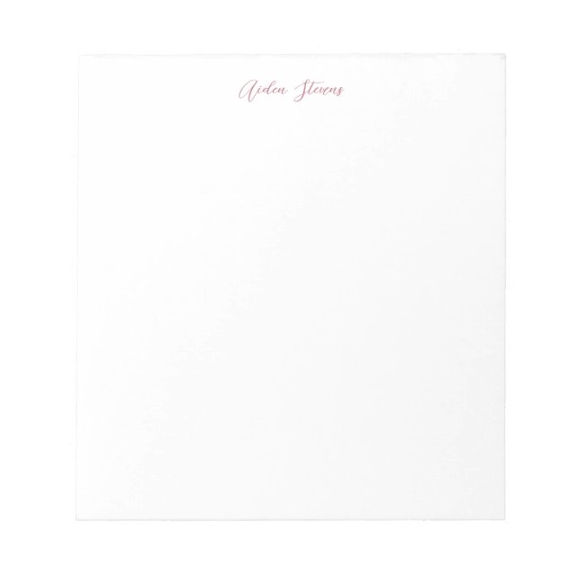 Stylish Rose Gold Calligraphy Name White Notepad (Front)
