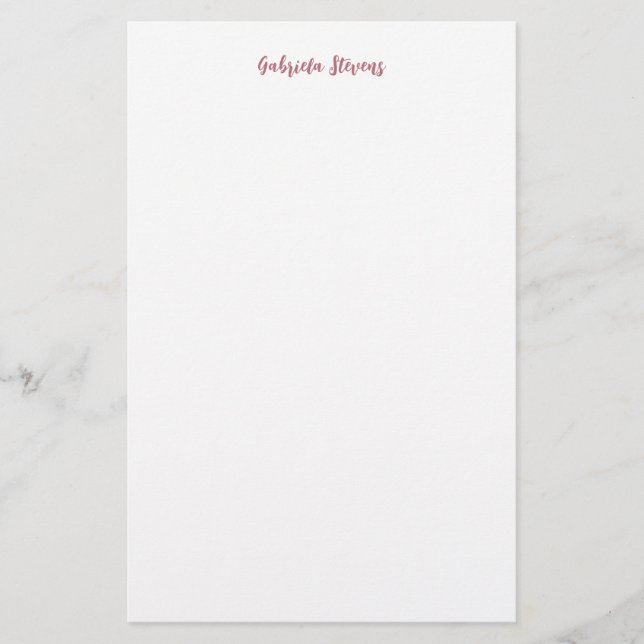 Stylish Rose Gold Calligraphy Name White Stationery (Front)