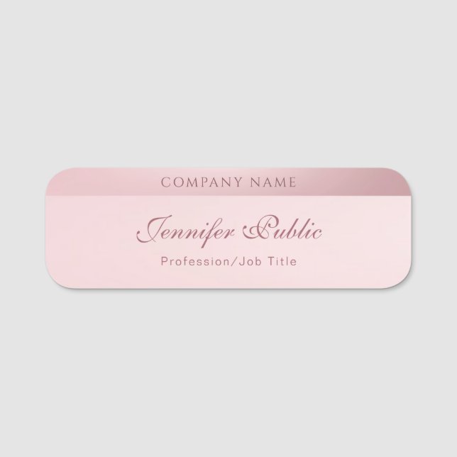 Stylish Rose Gold Calligraphy Script Name Template Tag (Front)