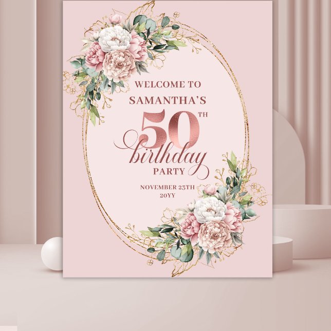 Stylish Rose Gold Dusty Pink 50th Birthday Party  Tapestry (Stylish Rose Gold Dusty Pink 50th Birthday Party Banner Decor

)