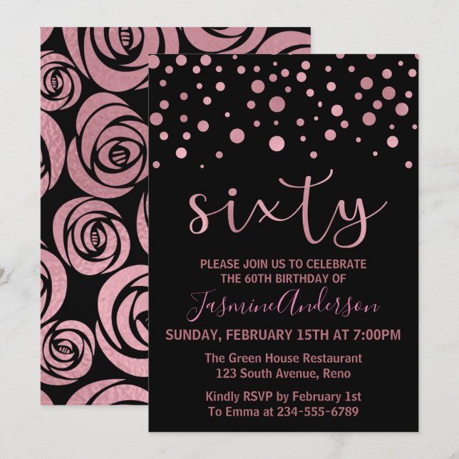 Stylish Rose Gold Faux Foil 60th Birthday Party Invitation (Front/Back)