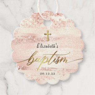 Stylish Rose Gold Girl Baptism Thank You Favour Tags