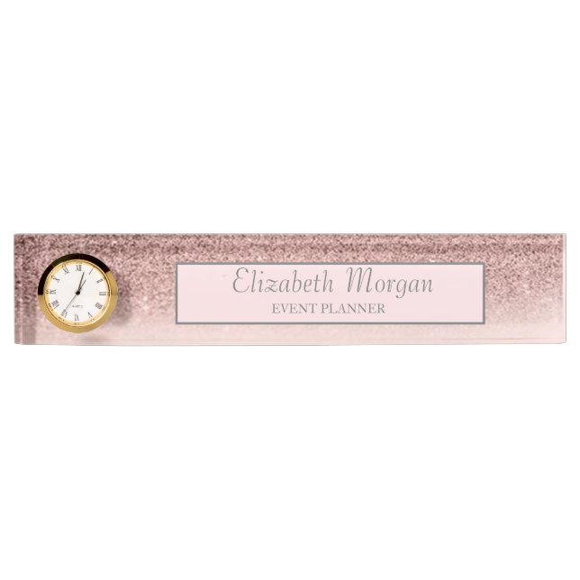 Stylish Rose Gold Glitter Bokeh Ombre, Frame Nameplate (Front)