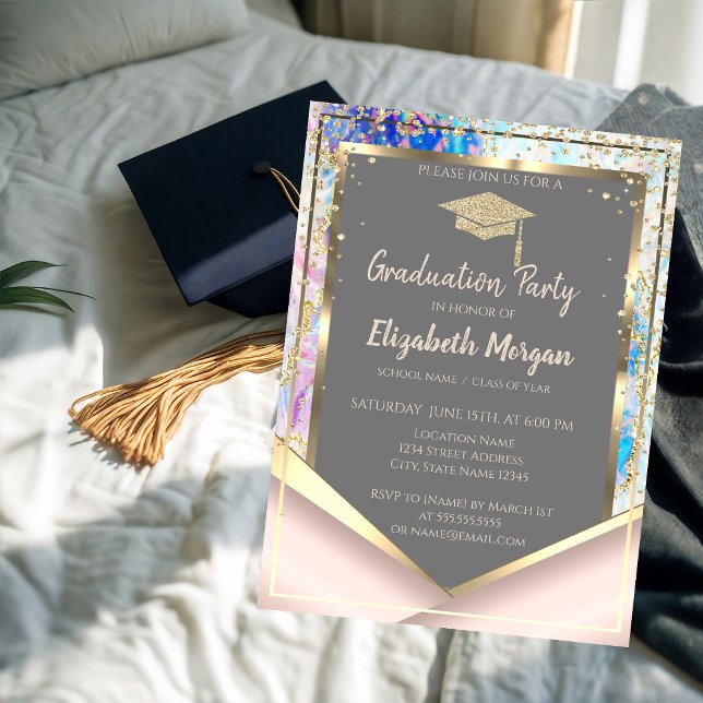 Stylish Rose Gold Glitter  Diamonds Opal Invitation (Creator Uploaded)