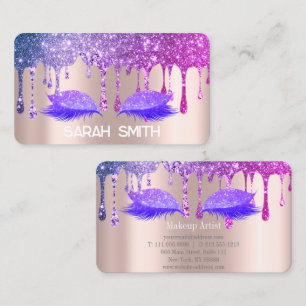 Stylish Rose Gold, Glitter Drips Eyelashes Business Card
