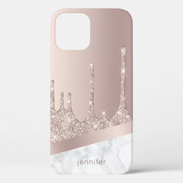 Stylish rose gold glitter drips marble custom Case-Mate iPhone case (Back)