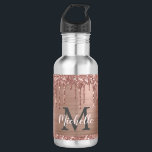 Stylish Rose Gold Glitter Drips Monogrammed  532 Ml Water Bottle<br><div class="desc">Modern, girly rose gold glitter drips name and monogrammed water bottle. This design features blush pink rose gold glitter sparkle drips on faux pink brushed metal background with custom personalised monogram initial and first name text template. Perfect girly gift. Please note, this design is a printed photo effect with no...</div>
