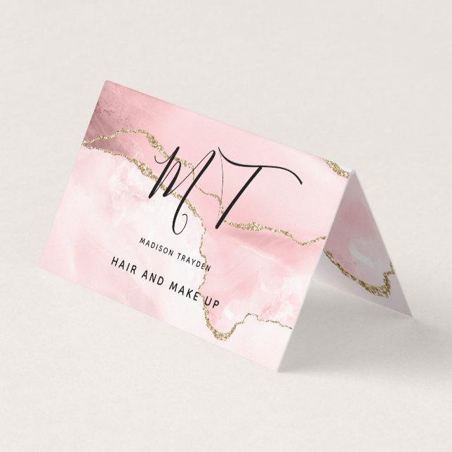 Stylish Rose Gold Glitter Makeup and Hair Salon Business Card (Front)