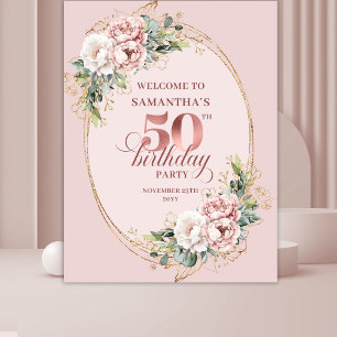 Stylish Rose Gold Greenery 50th Birthday Banner Tapestry