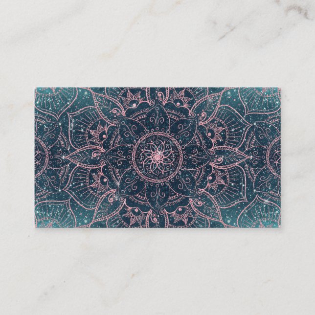 Stylish Rose Gold Mandala Blue Nebula Stars Business Card (Front)