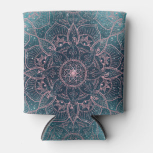 Stylish Rose Gold Mandala Blue Nebula Stars Can Cooler