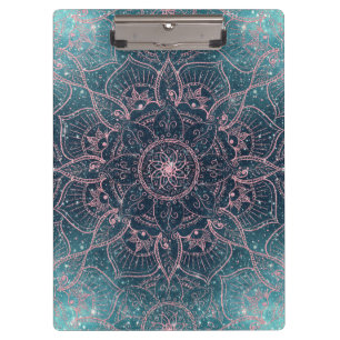 Stylish Rose Gold Mandala Blue Nebula Stars Clipboard