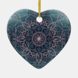 Stylish Rose Gold Mandala Blue Nebula Stars Design Ceramic Tree Decoration