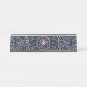 Stylish Rose Gold Mandala Blue Nebula Stars Desk Name Plate