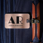 Stylish Rose Gold Metal Monogram Bold Two Initial  Luggage Tag<br><div class="desc">Elegant Stylish Modern Bold Two Monogram Initial Name Rose Gold Metal Custom Personalised Personalised Luggage Bag Tag. This design featuring full name typography with 2 monogram initial, address info on Rose Gold Brushed metal (Rose gold metallic foil look) background. These are easy to customise it. Stylish feminine or masculine gift...</div>