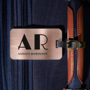 Stylish Rose Gold Metal Monogram Bold Two Initial Luggage Tag