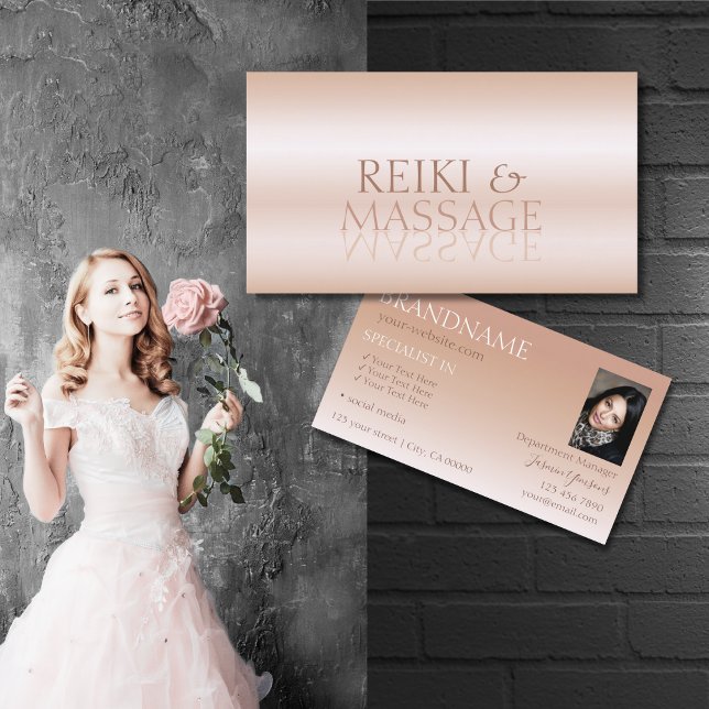 Stylish Rose Gold Mirror Letters with Photo Modern Business Card (Creator Uploaded)