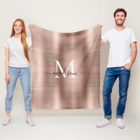 Stylish Rose Gold Monogram Script Brushed Metal