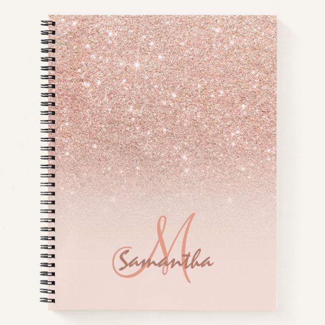 Stylish rose gold ombre pink block monogram notebook (Front)