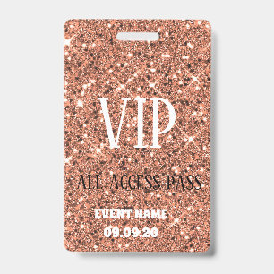 Stylish Rose Gold Sparkle Glitter VIP Access Badge ID Badge
