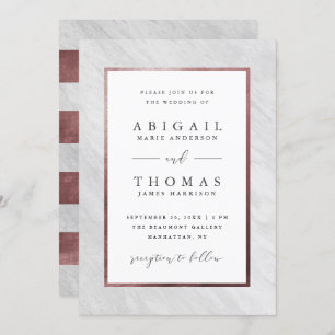 Stylish Rose Gold & White Marble Wedding Invitation