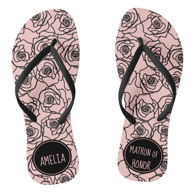 Stylish Rose Peach & Black Matron Of Honour Jandals (Footbed)