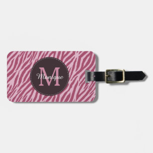 Stylish Rose Pink Zebra Print Monogram and Name Luggage Tag