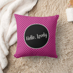 Stylish Rose Violet and Black Dots Custom Greeting Cushion
