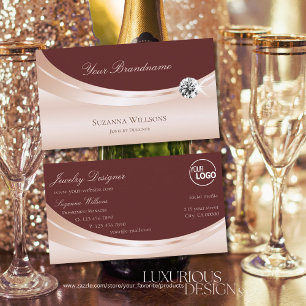 Stylish Rosegold Wine Red with Logo and Diamond Business Card