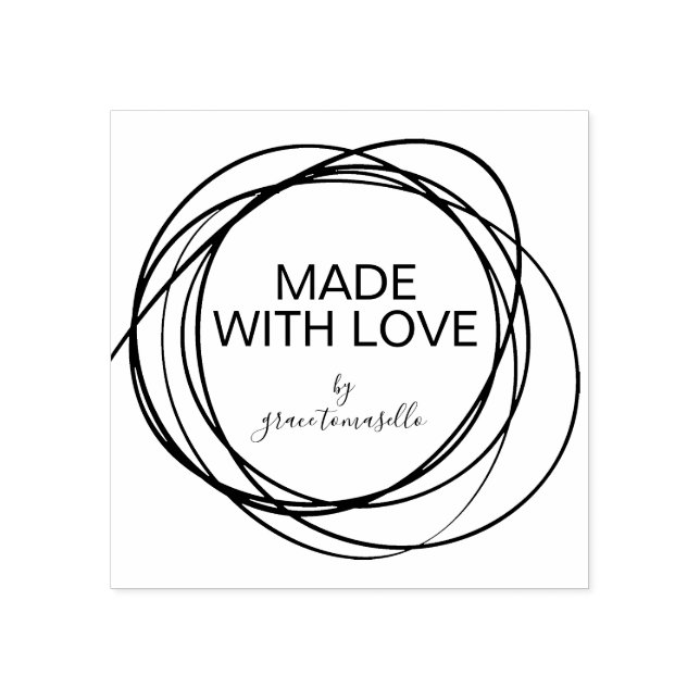 Stylish Round Scribble Made With Love Personalised Rubber Stamp (Imprint)