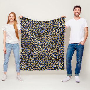 Stylish Royal Blue and Gold Foil Leopard Spots Fleece Blanket