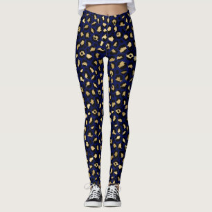 Stylish Royal Blue and Gold Foil Leopard Spots Leggings