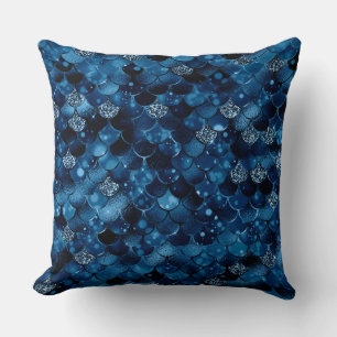 Stylish Royal Blue Glitter Mermaid Fish Scales Cushion