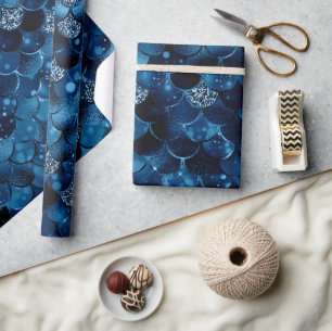 Stylish Royal Blue Glitter Mermaid Fish Scales Wrapping Paper