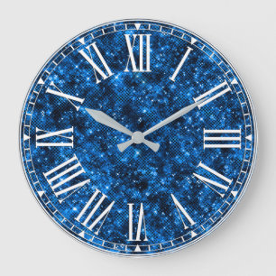 Stylish Royal Blue Shimmer Glitter Glam Pattern Large Clock