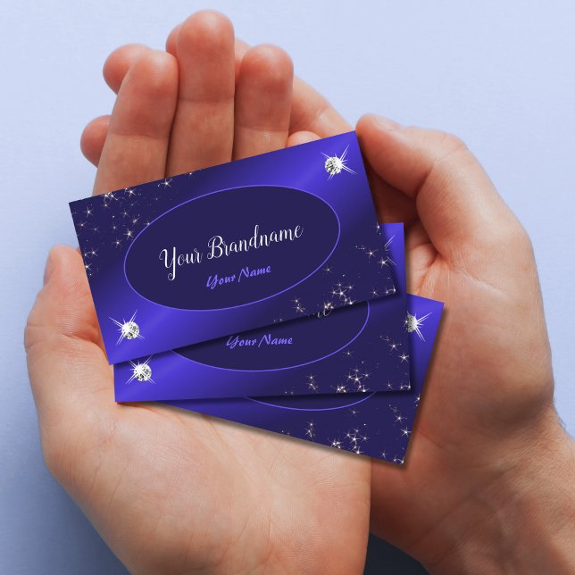 Stylish Royal Blue Sparkle Glitter Stars Diamonds Business Card (Creator Uploaded)