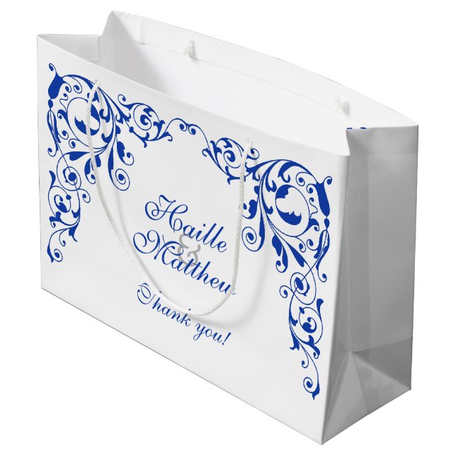 Stylish Royal Blue Swirls Large Gift Bag (Back Angled)