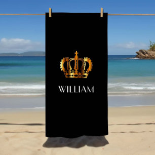 Stylish Royal Crown Name Black Beach Towel